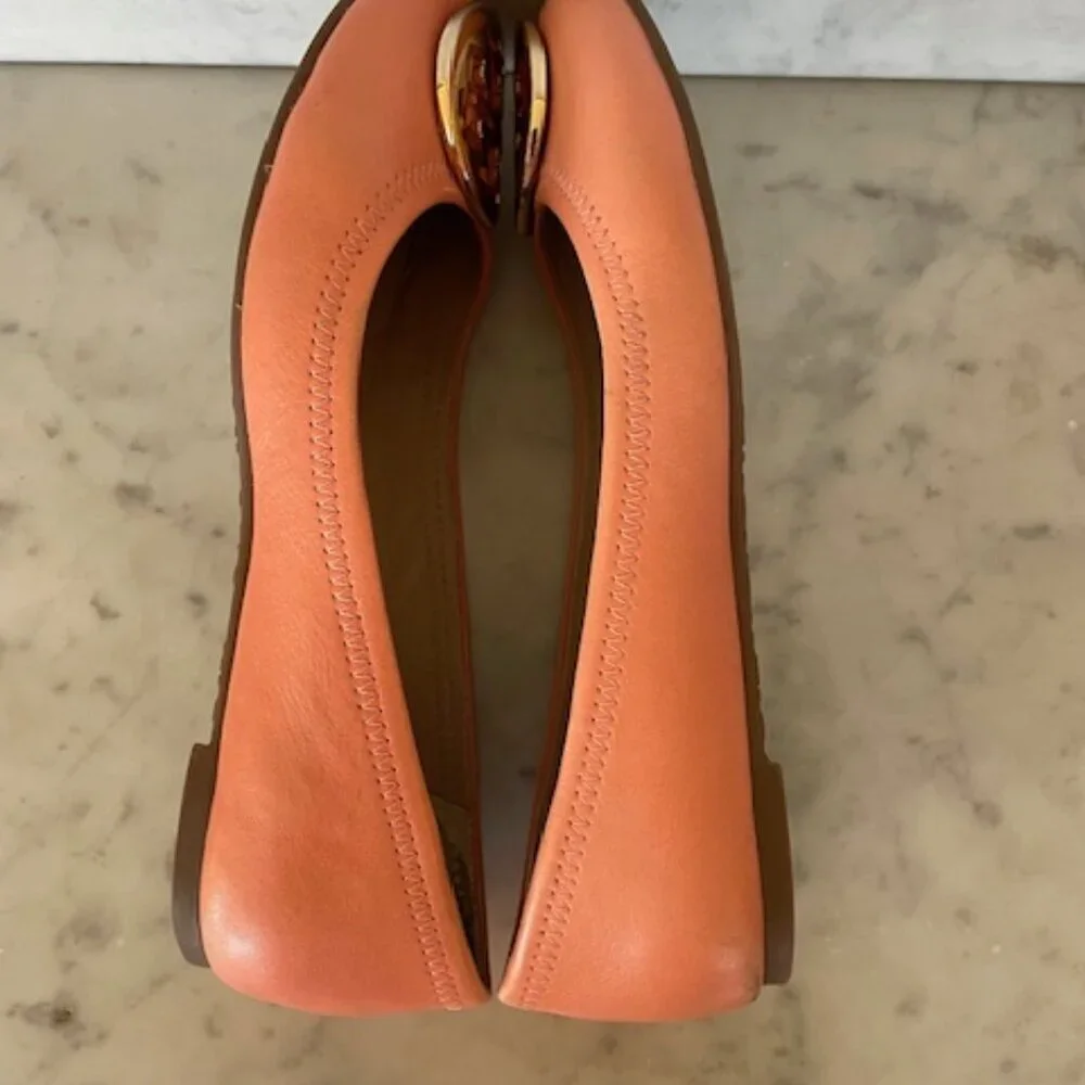 TORY BURCH Minnie Travel Ballet w/ Logo Soft Nappa Leather Sunshine 6